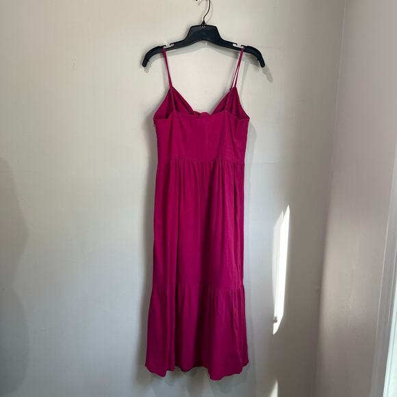 Loft Pink Sleeveless Midi Dress Size 2 Bow Front Tiered Coquette Barbiecore - Picture 3 of 10